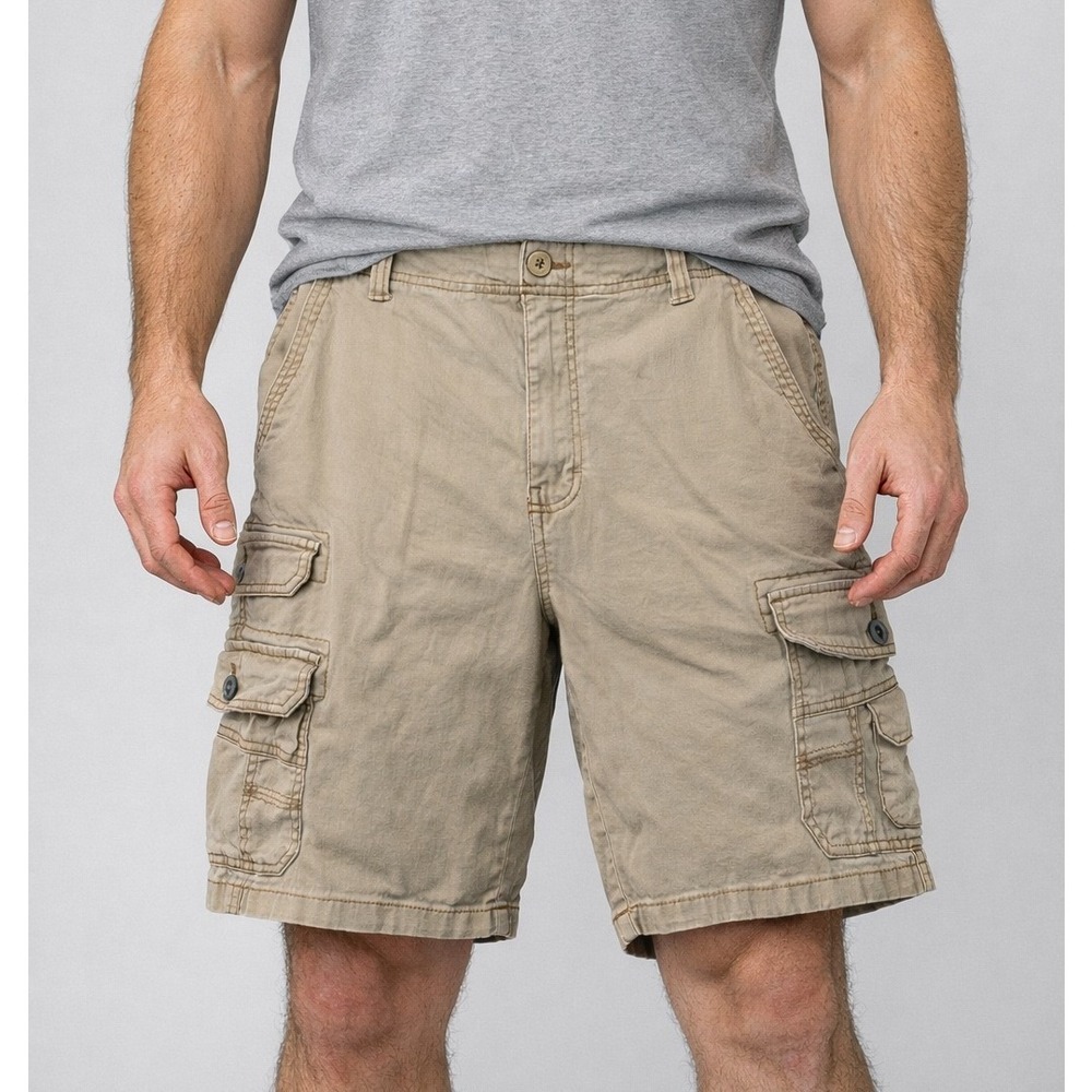 Iron Co Mens Cargo Shorts British Khaki Tan Cotton Stretch Size 36 1435620S